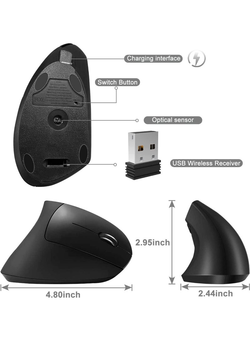 Microware Rechargeable 2.4ghz Wireless Vertical Ergonomic Mouse 800-1600 Dpi Optical Mouse 6 Buttons and Portable Office Gaming Cordless Mice with A USB Receiver for Pc Computer Laptop for Right Hand - Image 5