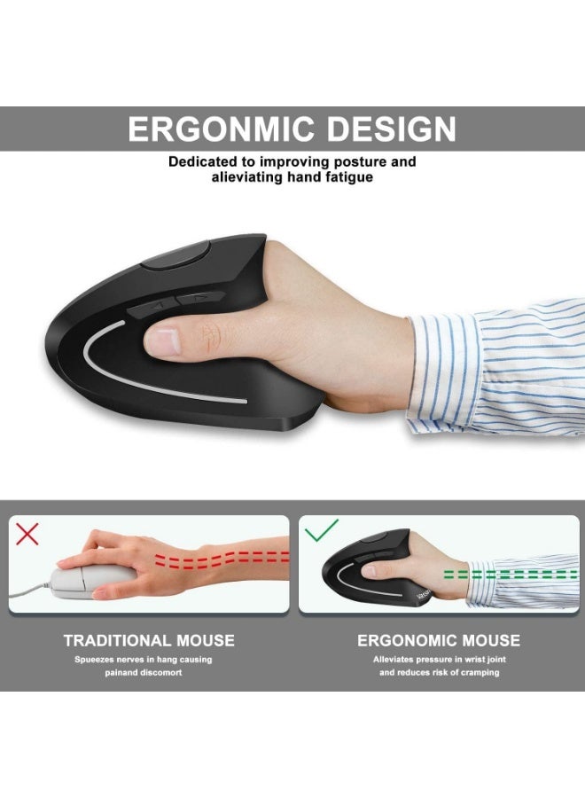 Microware Rechargeable 2.4ghz Wireless Vertical Ergonomic Mouse 800-1600 Dpi Optical Mouse 6 Buttons and Portable Office Gaming Cordless Mice with A USB Receiver for Pc Computer Laptop for Right Hand - Image 2