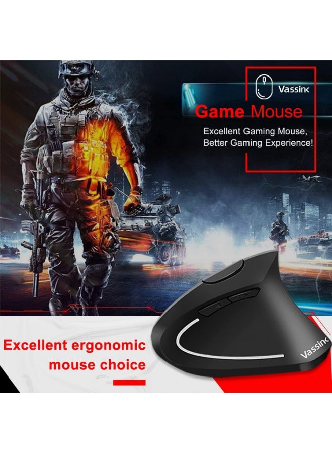 Microware Rechargeable 2.4ghz Wireless Vertical Ergonomic Mouse 800-1600 Dpi Optical Mouse 6 Buttons and Portable Office Gaming Cordless Mice with A USB Receiver for Pc Computer Laptop for Right Hand - Image 4