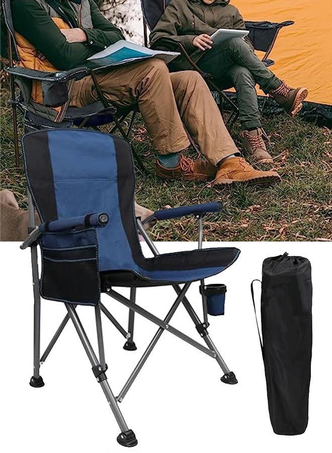 TAPIT Folding Camping Chair with Cup Holder and Storage Bag Heavy Duty Support 300 LBS Oversized Collapsible Portable Camping Chair for Outdoor Camp Picnic Travel Fishing (Blue) - Image 1