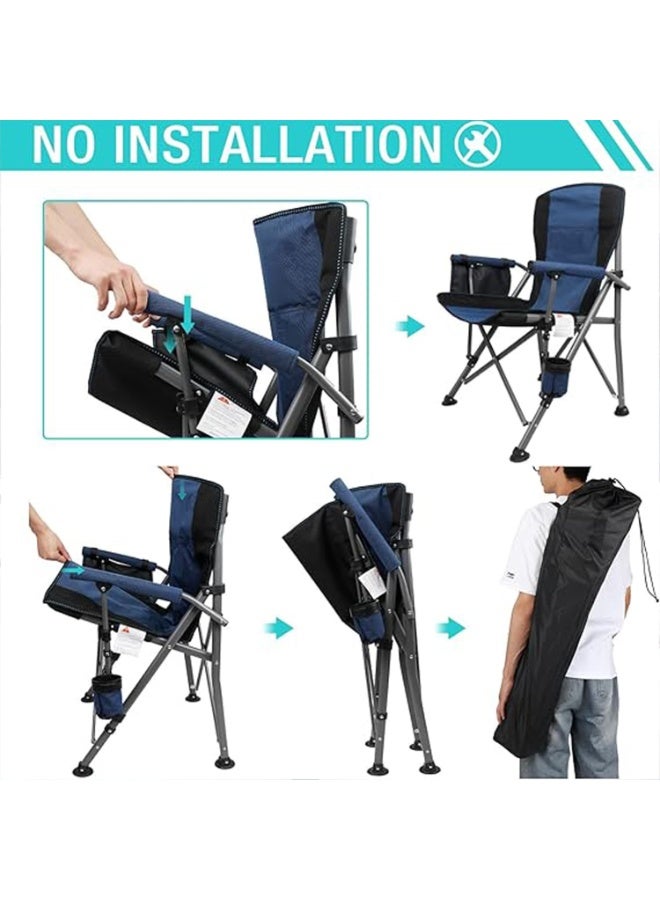 TAPIT Folding Camping Chair with Cup Holder and Storage Bag Heavy Duty Support 300 LBS Oversized Collapsible Portable Camping Chair for Outdoor Camp Picnic Travel Fishing (Blue) - Image 4