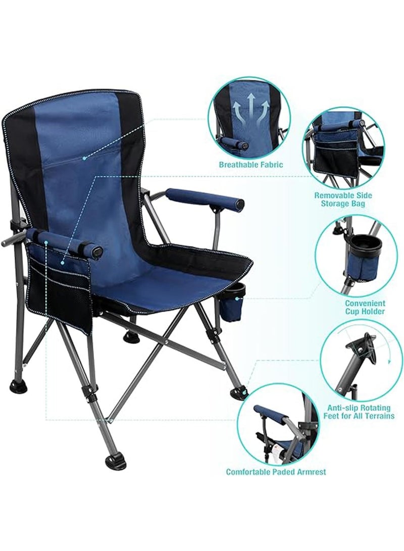 TAPIT Folding Camping Chair with Cup Holder and Storage Bag Heavy Duty Support 300 LBS Oversized Collapsible Portable Camping Chair for Outdoor Camp Picnic Travel Fishing (Blue) - Image 2