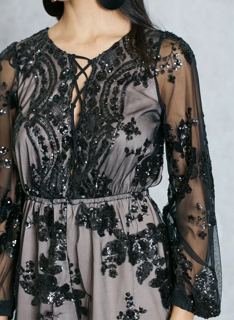 Love Triangle Lace Up Embellished Playsuit