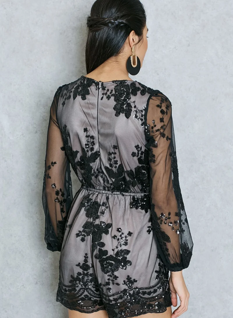 Love Triangle Lace Up Embellished Playsuit
