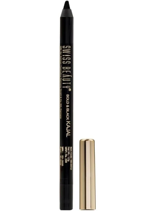 Swiss Beauty Swiss Beauty Bold & Black Kajal 24Hours Wear, Eye Makeup, Black, 1.2G
