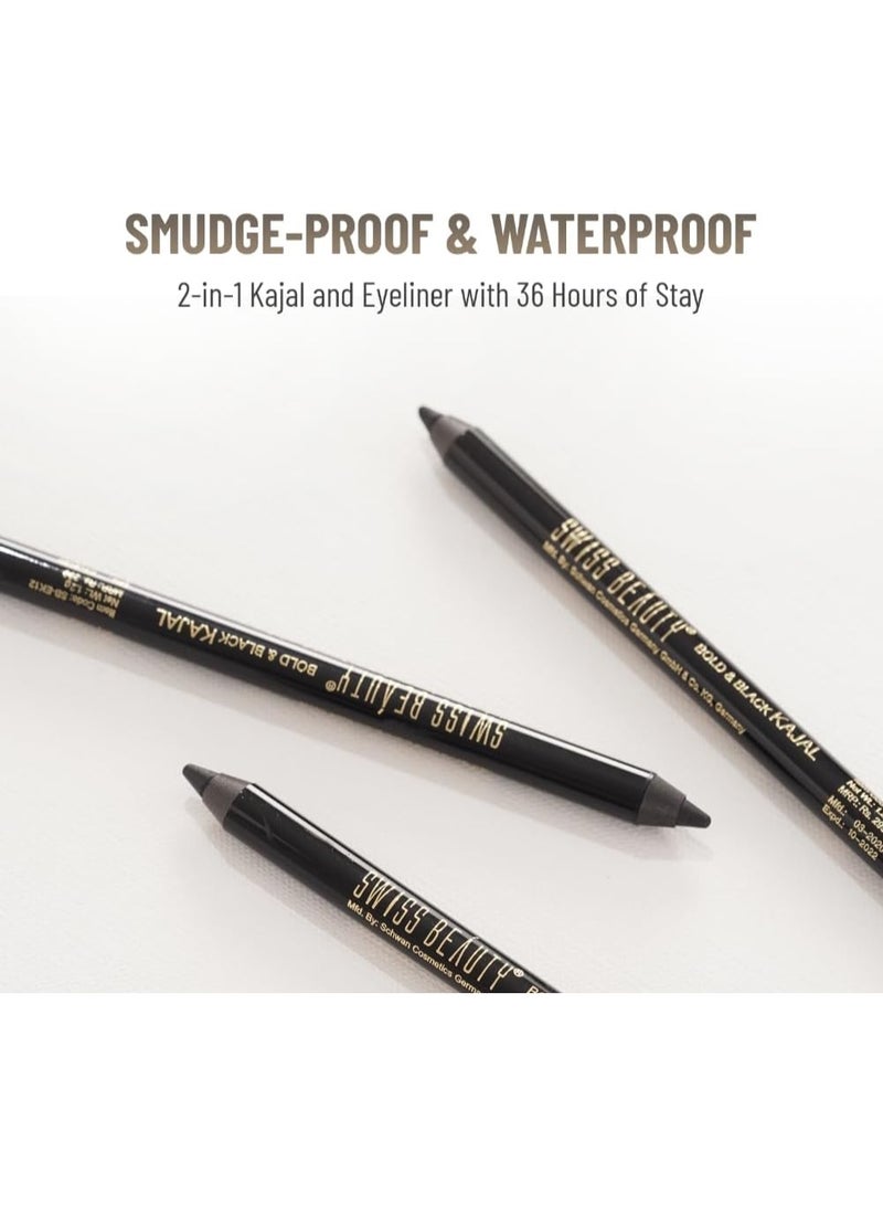 Swiss Beauty Bold & Black Kajal 24Hours Wear, Eye Makeup, Black, 1.2G - Image 4