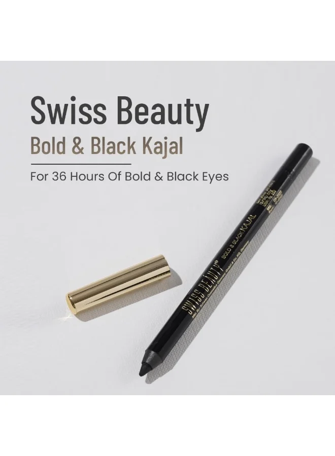Swiss Beauty Swiss Beauty Bold & Black Kajal 24Hours Wear, Eye Makeup, Black, 1.2G