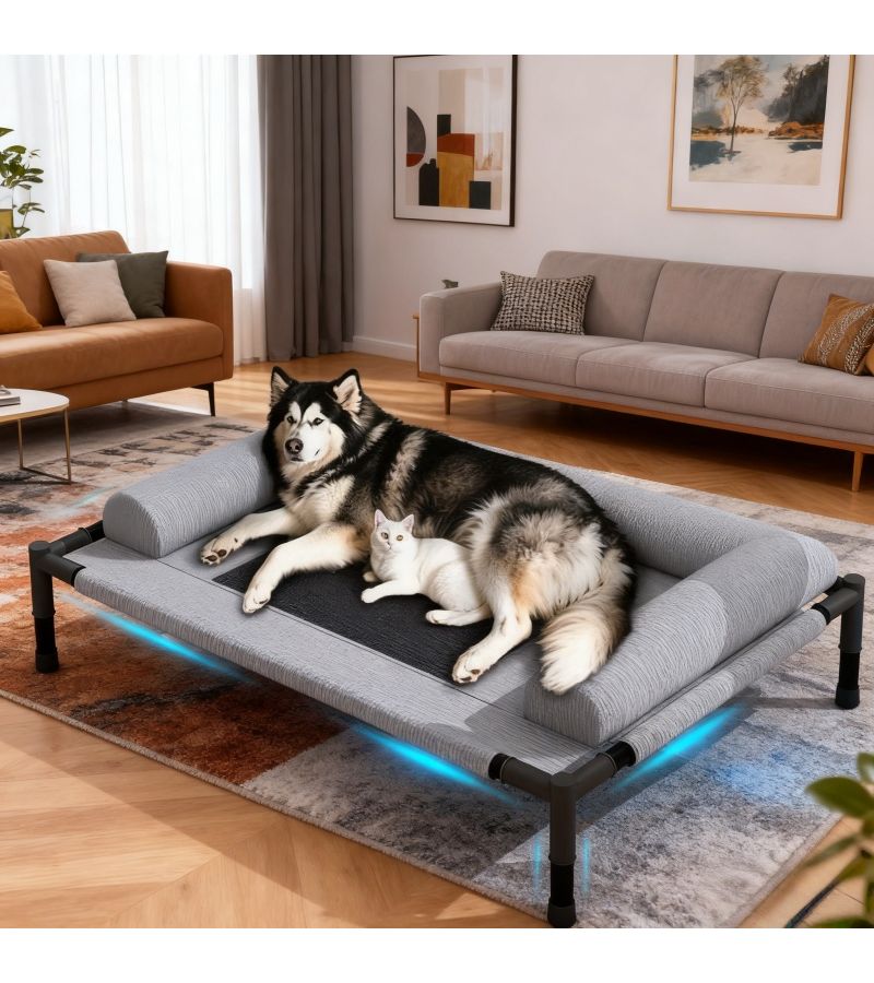 Large Dog Elevated Pet Bed L Size 32 68 By 24 8 By 8 66 Inch High Rebound Support Spine Protection 3D Ventilation Mesh Rapid Cooling Durable Polyester Odor Control Grid Pattern Easy Assembly - Image 3