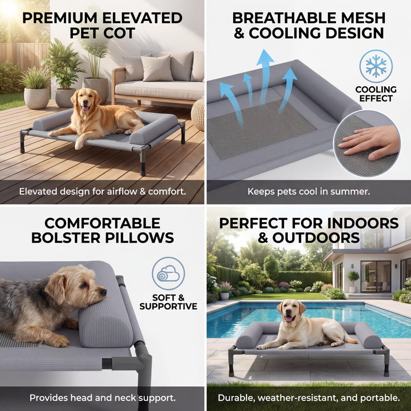 Large Dog Elevated Pet Bed L Size 32 68 By 24 8 By 8 66 Inch High Rebound Support Spine Protection 3D Ventilation Mesh Rapid Cooling Durable Polyester Odor Control Grid Pattern Easy Assembly - Image 5