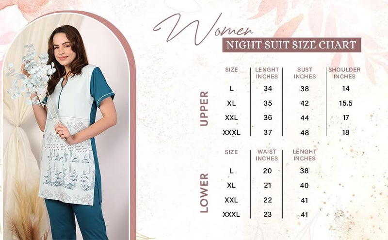 Duchess Women's Cotton Printed Round Neck Short Sleeve Long Length Night Suit Set | Pajama Set | Night Dress for Women - Image 2