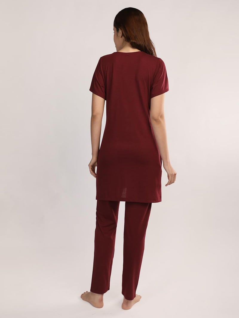 Duchess Women's Cotton Printed Round Neck Short Sleeve Long Length Night Suit Set | Pajama Set | Night Dress for Women - Image 3