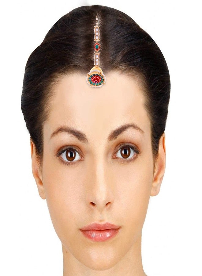 مانغ تيكا دائرية تقليدية مرصعة بأحجار كوندان واللؤلؤ من شيكاريو للفتيات والسيدات - Image 2