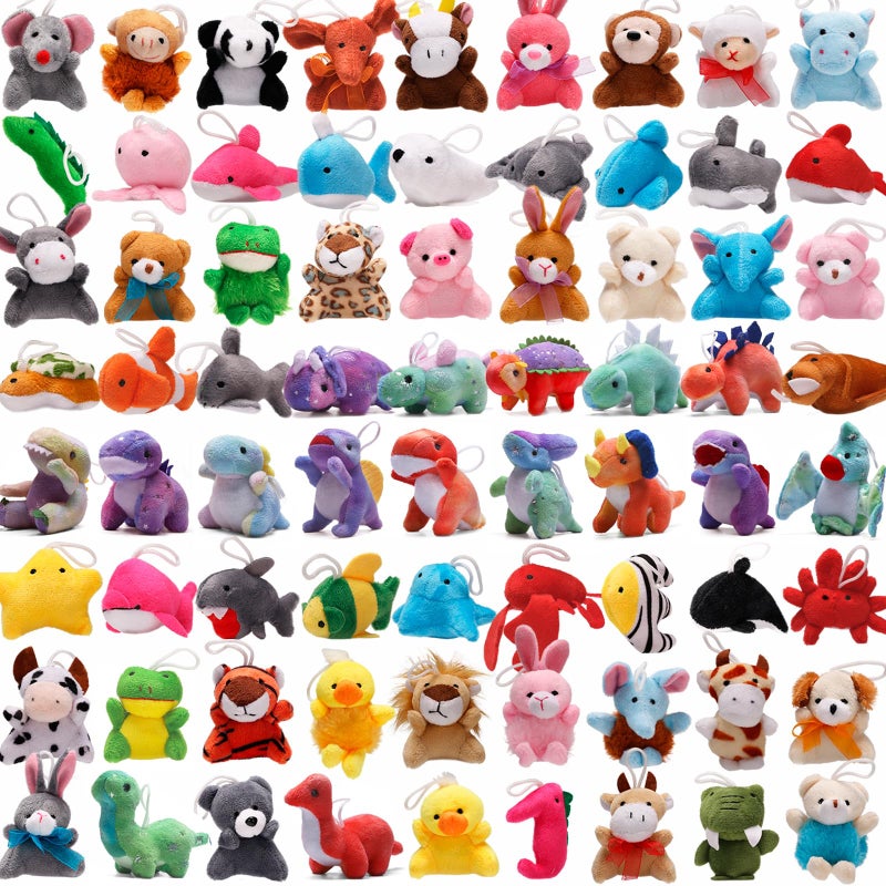 Uzoxlsn 72 Pack Mini Stuffed Animal, Assorted Plush Toy (Dinosaur, Zoo, Ocean), Party Favors for Kid, Perfect for Claw Machine Filler, Goody Bag Stuffers, Keychain, Carnival Prizes, Classroom Reward Gift Bulk - Image 4