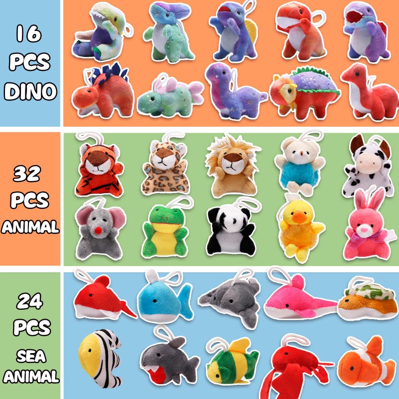 Uzoxlsn 72 Pack Mini Stuffed Animal, Assorted Plush Toy (Dinosaur, Zoo, Ocean), Party Favors for Kid, Perfect for Claw Machine Filler, Goody Bag Stuffers, Keychain, Carnival Prizes, Classroom Reward Gift Bulk - Image 2