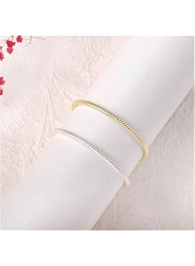 Arabest Charm Bracelets for Women, 925 Sterling Silver Plated/14k Gold Bracelet 3mm Dainty Snake Chain Bracelet Men Non Tarnish Jewelry Gifts for Her - Image 5