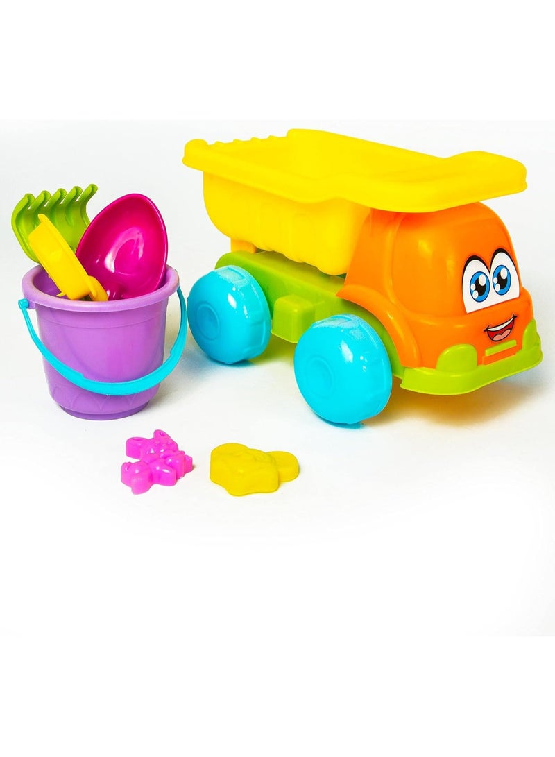 Whynot Smart Tree Mini Beach Toy – 6 Pieces with Cartoon Drum Car Sets – Multi Color - Image 1