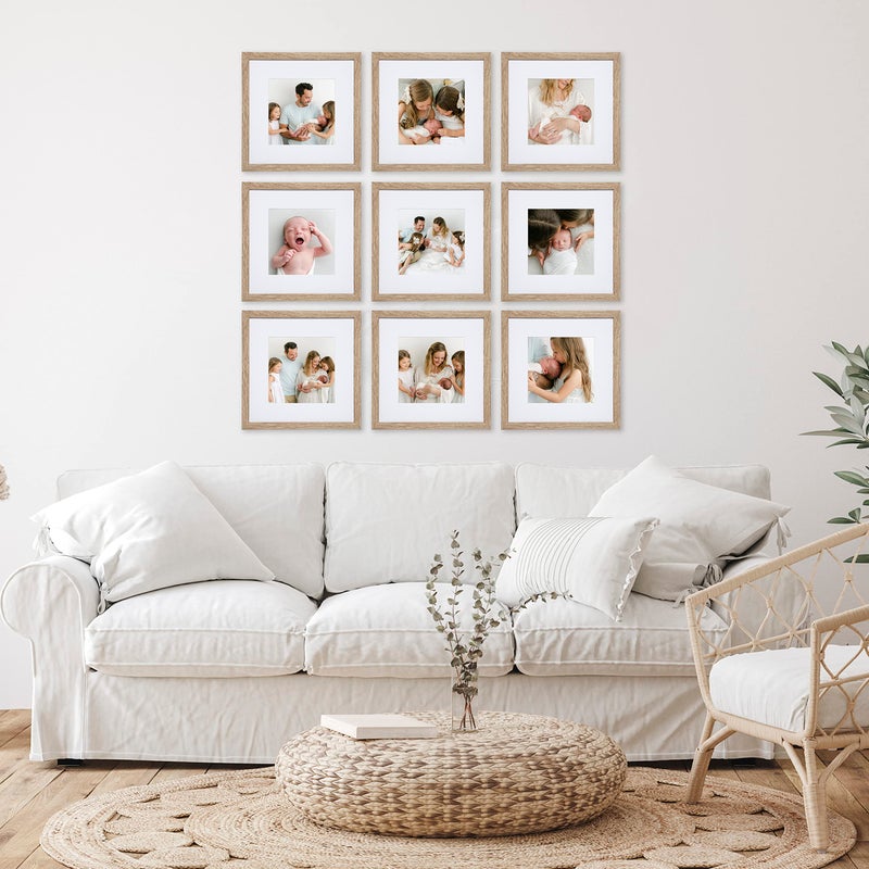 Sheffield Home 9 Piece Gallery Wall Frame Set, 12x12 in. Matted to 8x8 in. (Light Natural) - Image 2