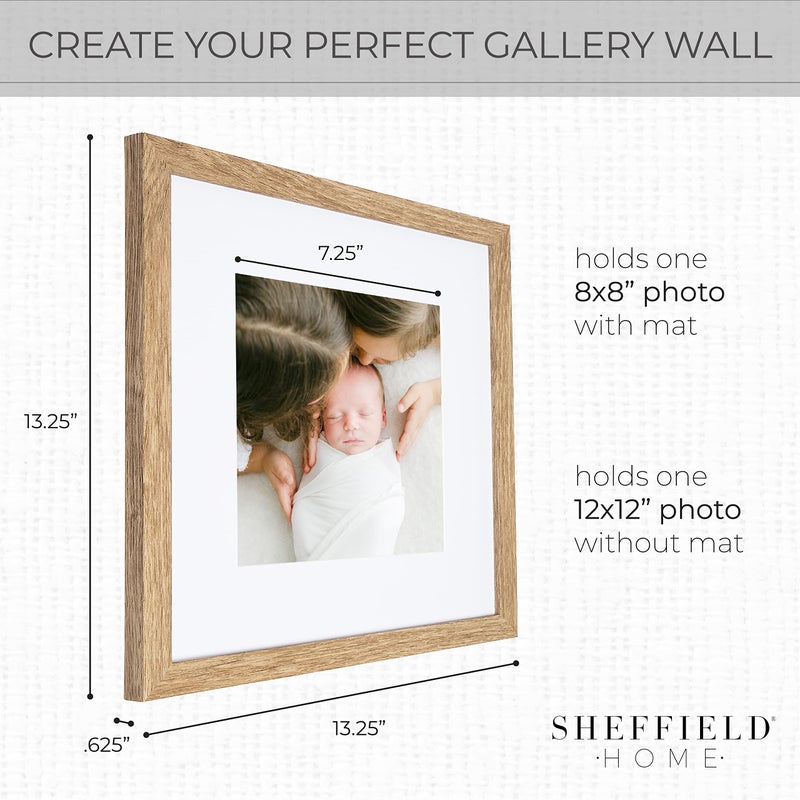 Sheffield Home 9 Piece Gallery Wall Frame Set, 12x12 in. Matted to 8x8 in. (Light Natural) - Image 3