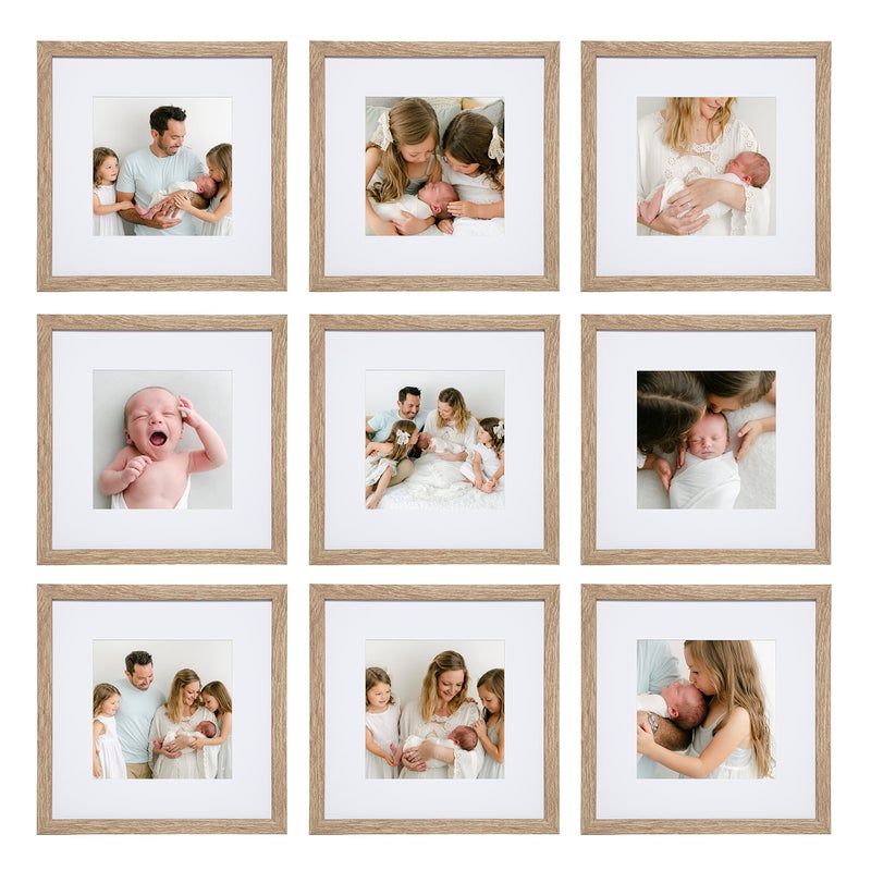 Sheffield Home 9 Piece Gallery Wall Frame Set, 12x12 in. Matted to 8x8 in. (Light Natural) - Image 1
