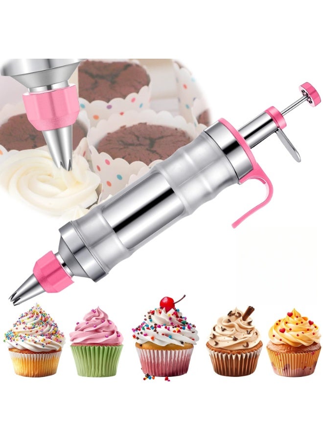 كرونايتي مسدس حلويات يدوي، صانع كعك، مجموعة تزيين، أدوات خبز DIY مع 6 فوهات تزيين (وردي) - Image 1
