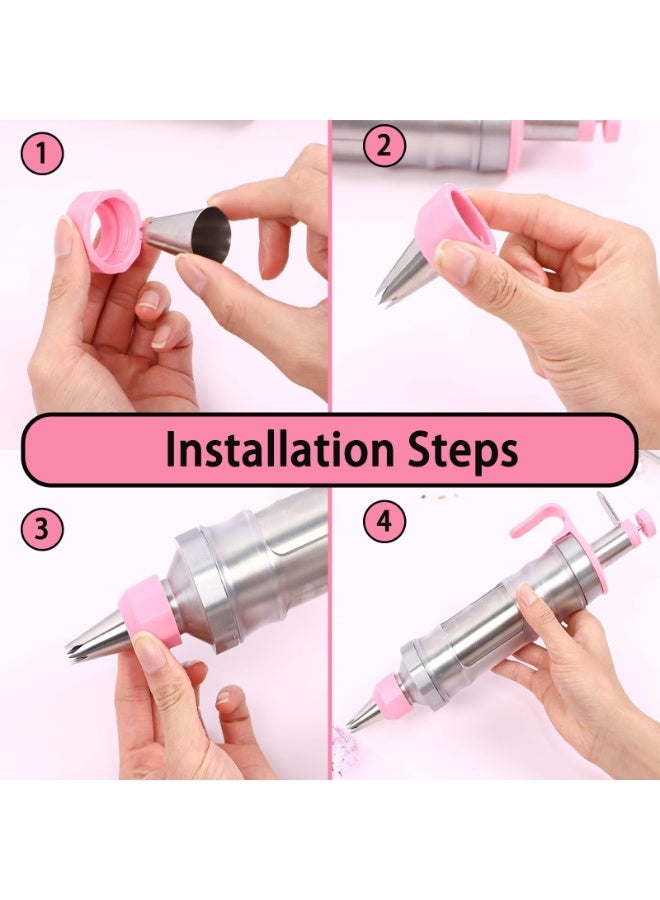 كرونايتي مسدس حلويات يدوي، صانع كعك، مجموعة تزيين، أدوات خبز DIY مع 6 فوهات تزيين (وردي) - Image 5