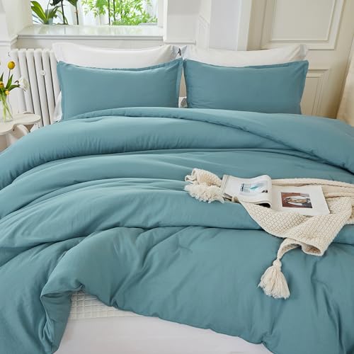 Litanika Grayish Teal Comforter King Size, 3 Pieces Lightweight Solid Bedding Set, All Season Fluffy Bed Set (104x90In Comforter & 2 Pillowcases) - Image 1