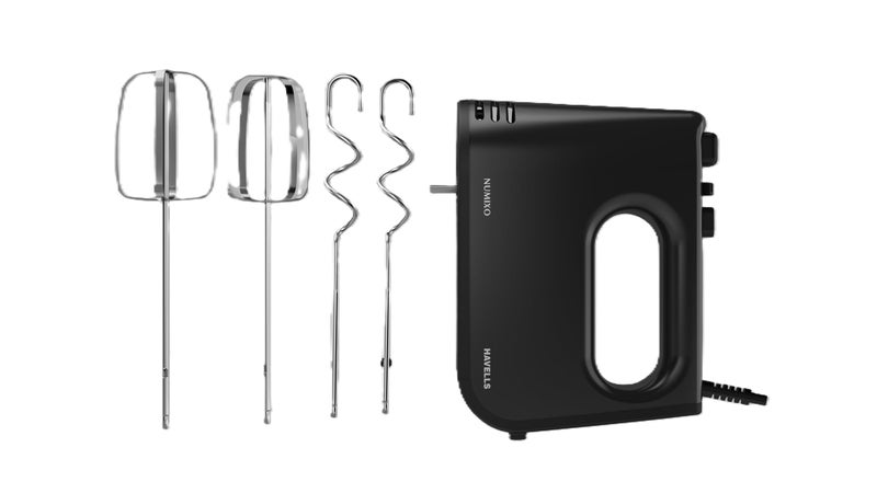 Havells Numixo 300 watt Hand Mixer with Single Eject Button | 5 Speed Turbo Function | Stainless Steel Hooks | 1300 RPM & 2 Years Warranty (Black) - Image 1