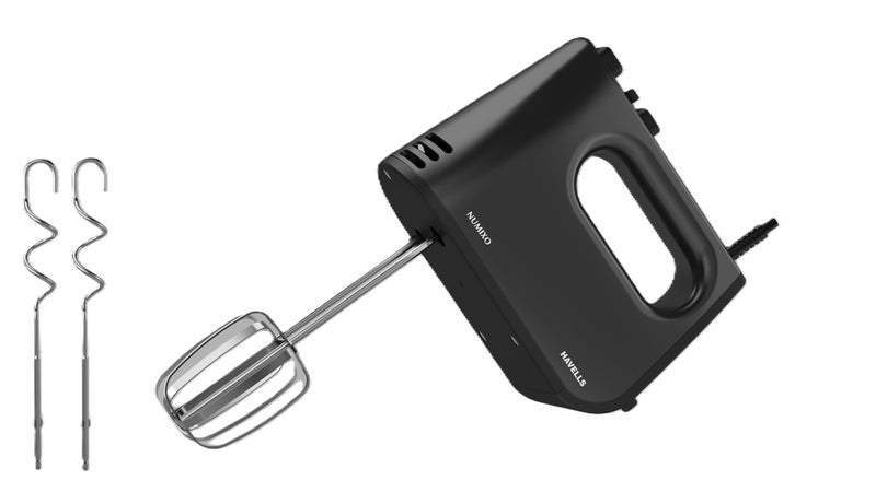 Havells Numixo 300 watt Hand Mixer with Single Eject Button | 5 Speed Turbo Function | Stainless Steel Hooks | 1300 RPM & 2 Years Warranty (Black) - Image 3