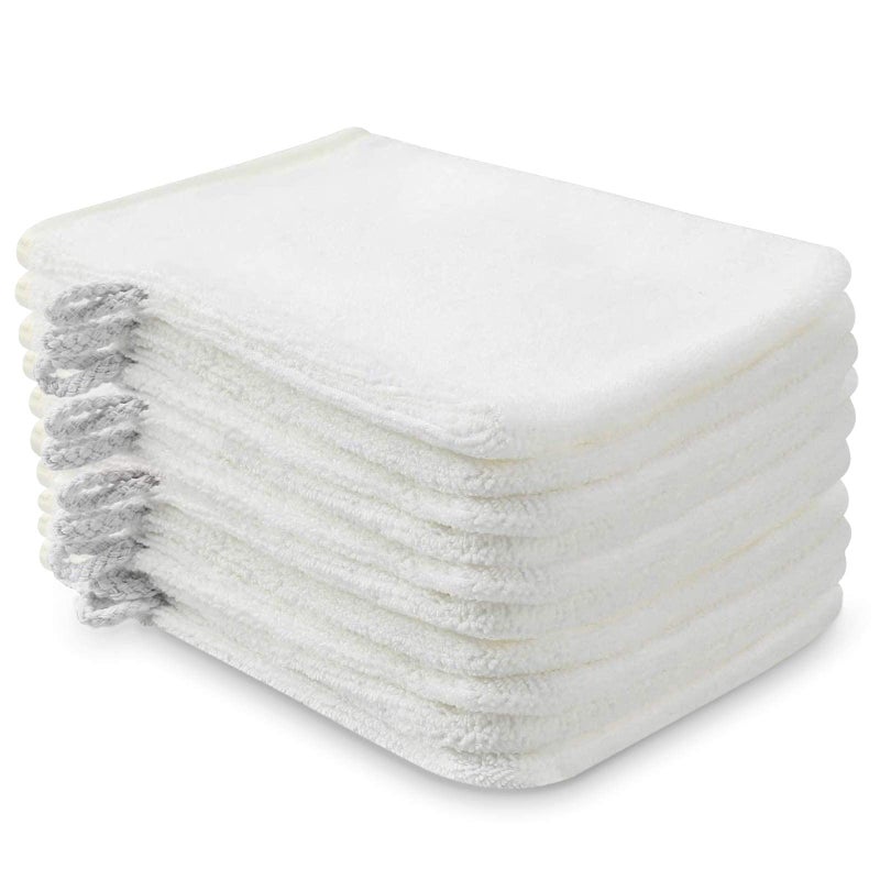 PHOGARY Pack of 10 Microfibre Body Wash Mitts Soft Face Cleansing Mitts Bath SPA Terry Cloth Reusable Makeup Remover Mitt Gloves 15x20 cm White