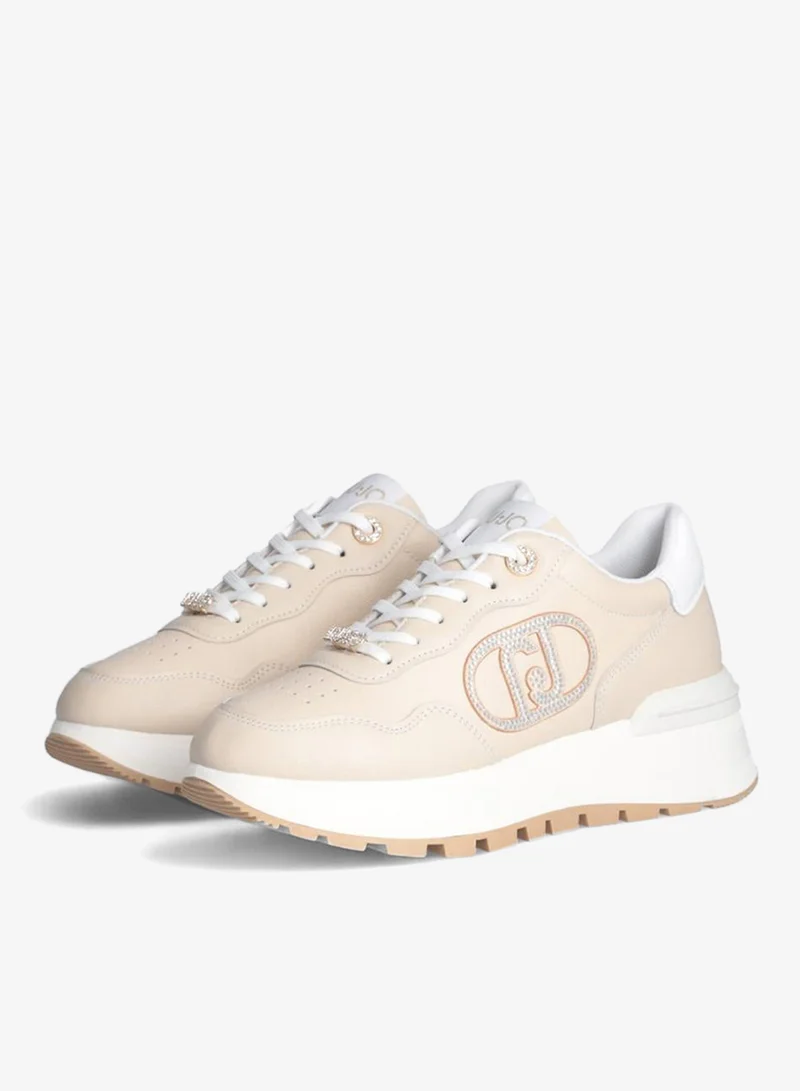 ليو جو أحذية رياضية جلدية بشعار مجوهرات