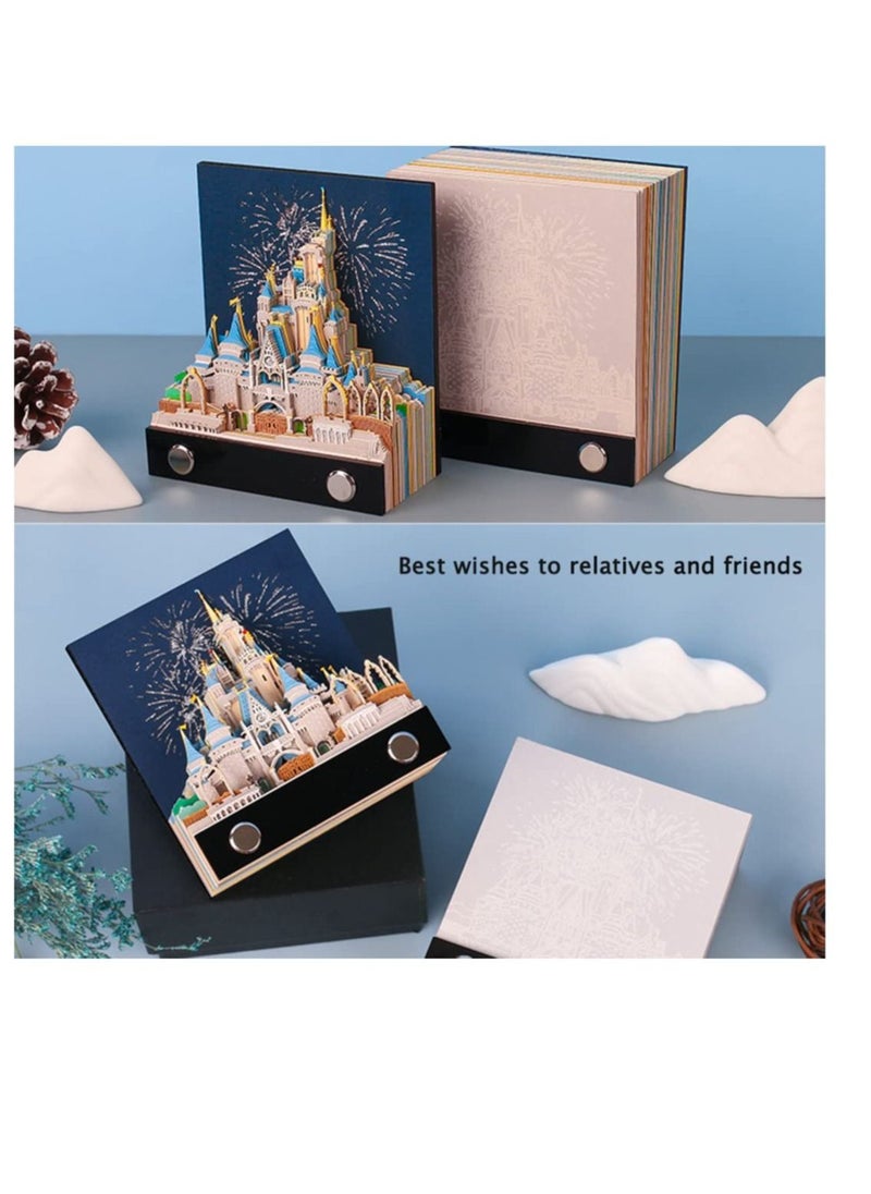 Excefore - 3D Memo Pad Art Sticky Notes, Fantasy Castle Office Note Paper, 3D Paper Card Craft Character Silhouette Desk Note Paper, Non-Sticky Cubes Note Cards Stickers Post Notes for Office or Home - Image 1