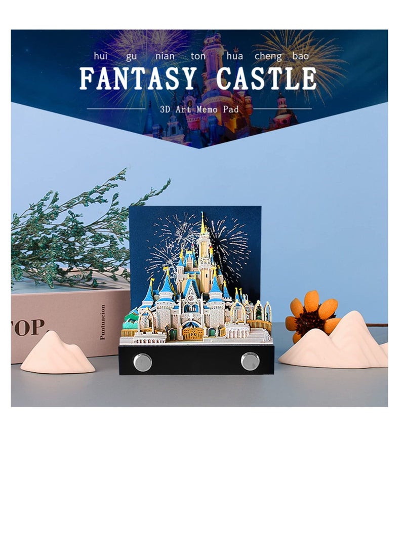 Excefore - 3D Memo Pad Art Sticky Notes, Fantasy Castle Office Note Paper, 3D Paper Card Craft Character Silhouette Desk Note Paper, Non-Sticky Cubes Note Cards Stickers Post Notes for Office or Home - Image 1