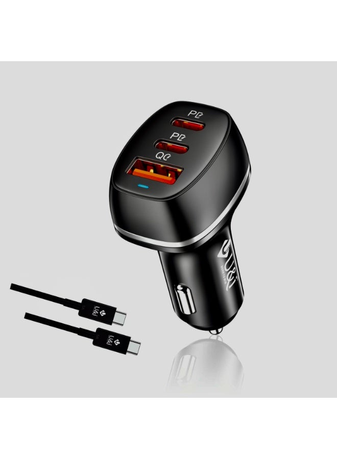 يو اند اي شاحن سيارة يو آند آي (U&i UiCC-2025) بتقنية GaN بقوة 160 واط - شاحن سريع 3 منافذ USB-C PD 3.0 و QC 3.0 (80W+20W PD + 60W QC) مع شريحة ذكية - للابتوب ماك بوك، آيفون، سامسونج و الأجهزة اللوحية - سلسلة BURST - Image 1
