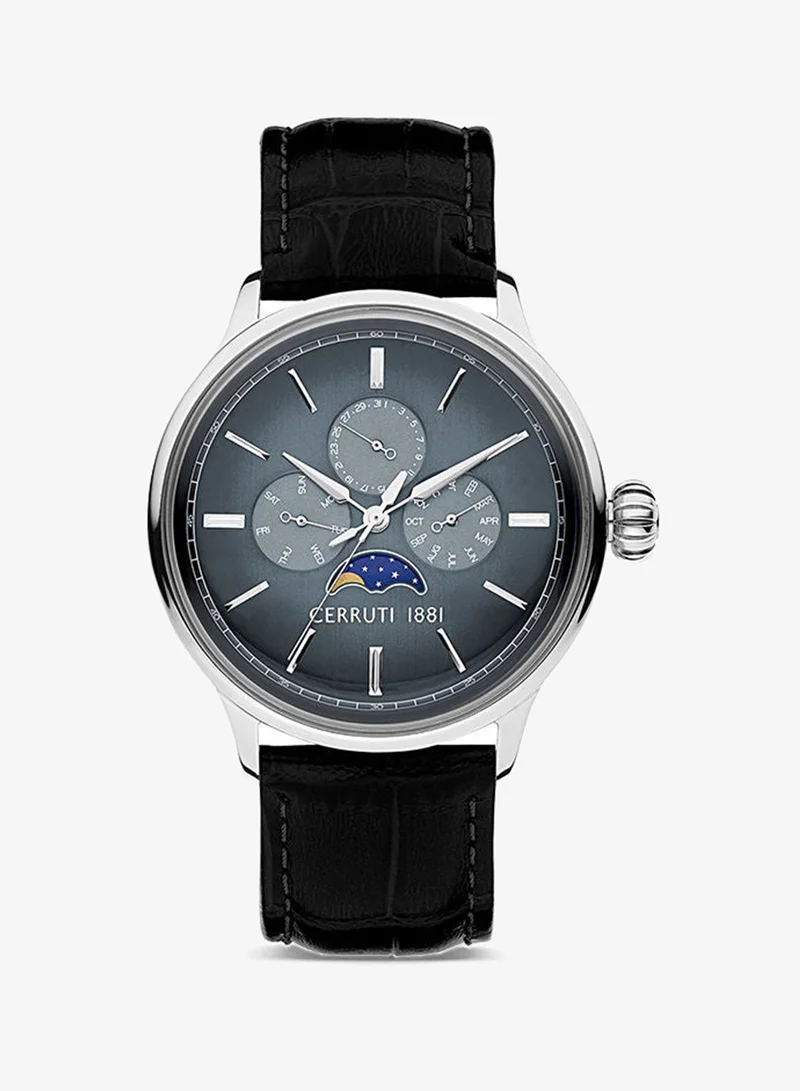 شيروتي 1881 Mens Round Shape Leather Band Analog Wrist Watch CIWGF2224601 43 mm Black