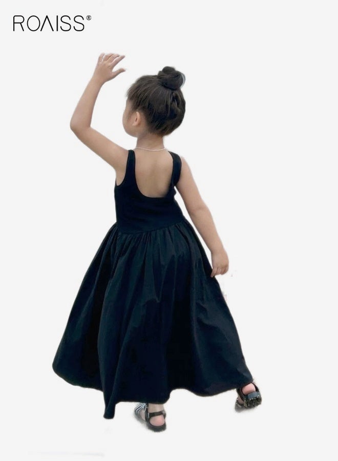 رويس فستان أنيق بحمالات سباغيتي للبنات، فستان طويل بدون أكمام، فستان كاجوال بحمالات سباغيتي للبنات الصغيرات، مناسب للارتداء اليومي أو في أي مناسبة - Image 2