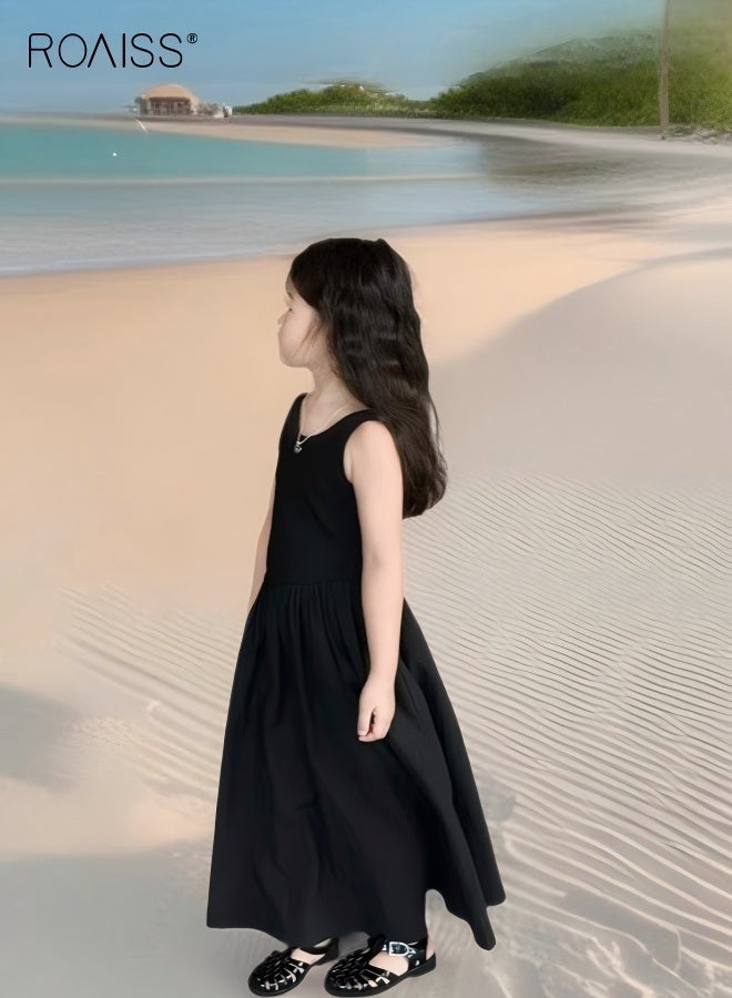 رويس فستان أنيق بحمالات سباغيتي للبنات، فستان طويل بدون أكمام، فستان كاجوال بحمالات سباغيتي للبنات الصغيرات، مناسب للارتداء اليومي أو في أي مناسبة - Image 3