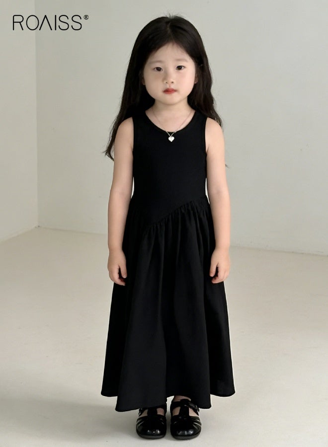 رويس فستان ماكسي سادة للفتيات، فستان طويل بدون أكمام وبدون ظهر مع حمالات رفيعة، فستان أنيق على الطراز القديم للفتيات الصغيرات، مناسب للارتداء اليومي أو العروض أو أي مناسبة - Image 1