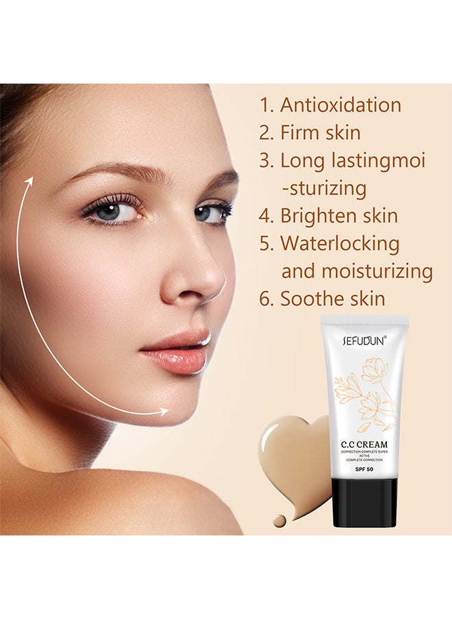 Sefudun - CC Cream With SPF 50, CC Cream Self Adjusting For Mature Skin, Colour Correcting Face Sunscreen And Foundation, Pre-Makeup Primer Moisturizing Skin Concealer 30ML - Image 1