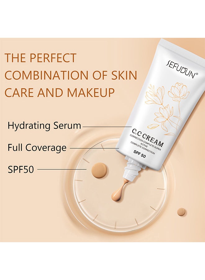 Sefudun - CC Cream With SPF 50, CC Cream Self Adjusting For Mature Skin, Colour Correcting Face Sunscreen And Foundation, Pre-Makeup Primer Moisturizing Skin Concealer 30ML - Image 1
