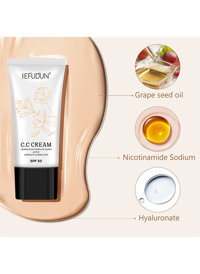 Sefudun - CC Cream With SPF 50, CC Cream Self Adjusting For Mature Skin, Colour Correcting Face Sunscreen And Foundation, Pre-Makeup Primer Moisturizing Skin Concealer 30ML - Image 1