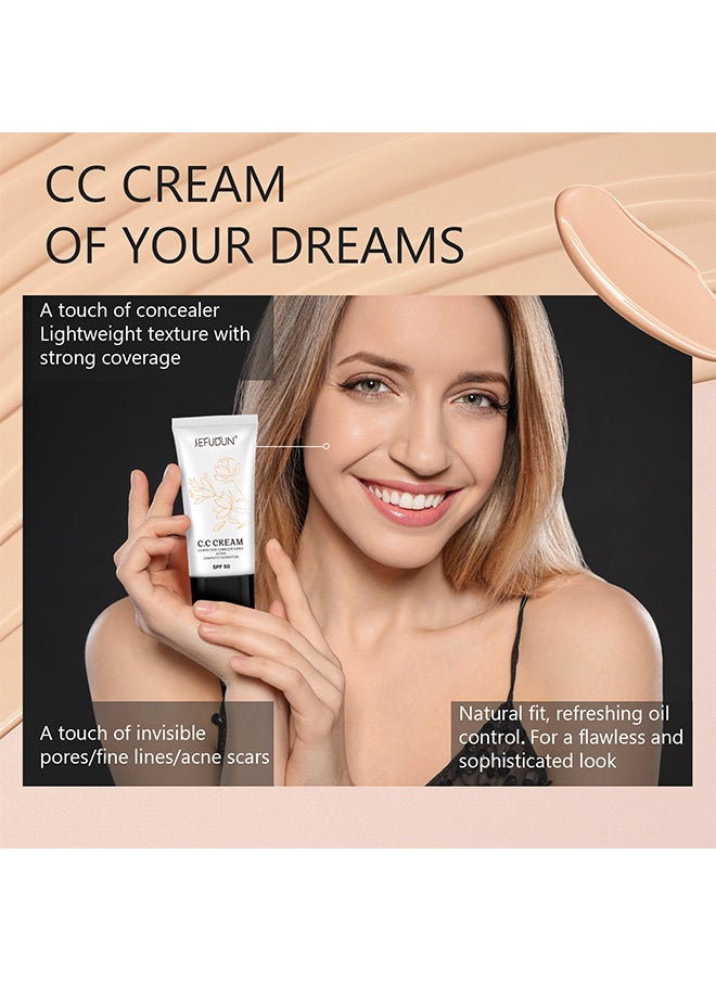 Sefudun - CC Cream With SPF 50, CC Cream Self Adjusting For Mature Skin, Colour Correcting Face Sunscreen And Foundation, Pre-Makeup Primer Moisturizing Skin Concealer 30ML - Image 1