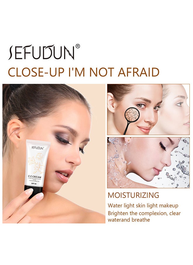 Sefudun - CC Cream With SPF 50, CC Cream Self Adjusting For Mature Skin, Colour Correcting Face Sunscreen And Foundation, Pre-Makeup Primer Moisturizing Skin Concealer 30ML - Image 1
