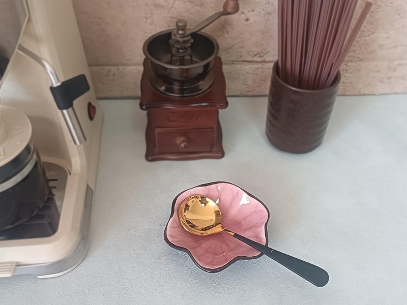 Rhobtyne Coffee Spoon Rest for Coffee Bar Accessories, Small Spoon Rest for Coffee Station, Flower Ceramic Tea Spoon Holder for Teaspoon Rest for Tea Spoon, 1 PC (Cracks Deco, Pink) - Image 2
