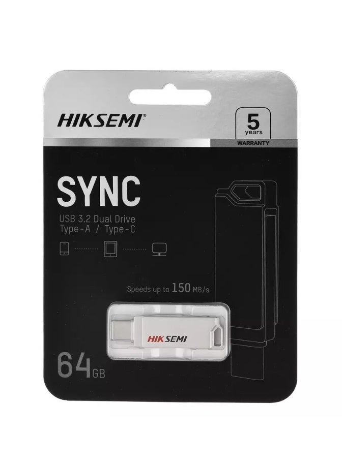 هيكسيمي ذاكرة فلاش، 64 جيجا، يو اس بي 3.2، تايب سي، فضي - Image 1