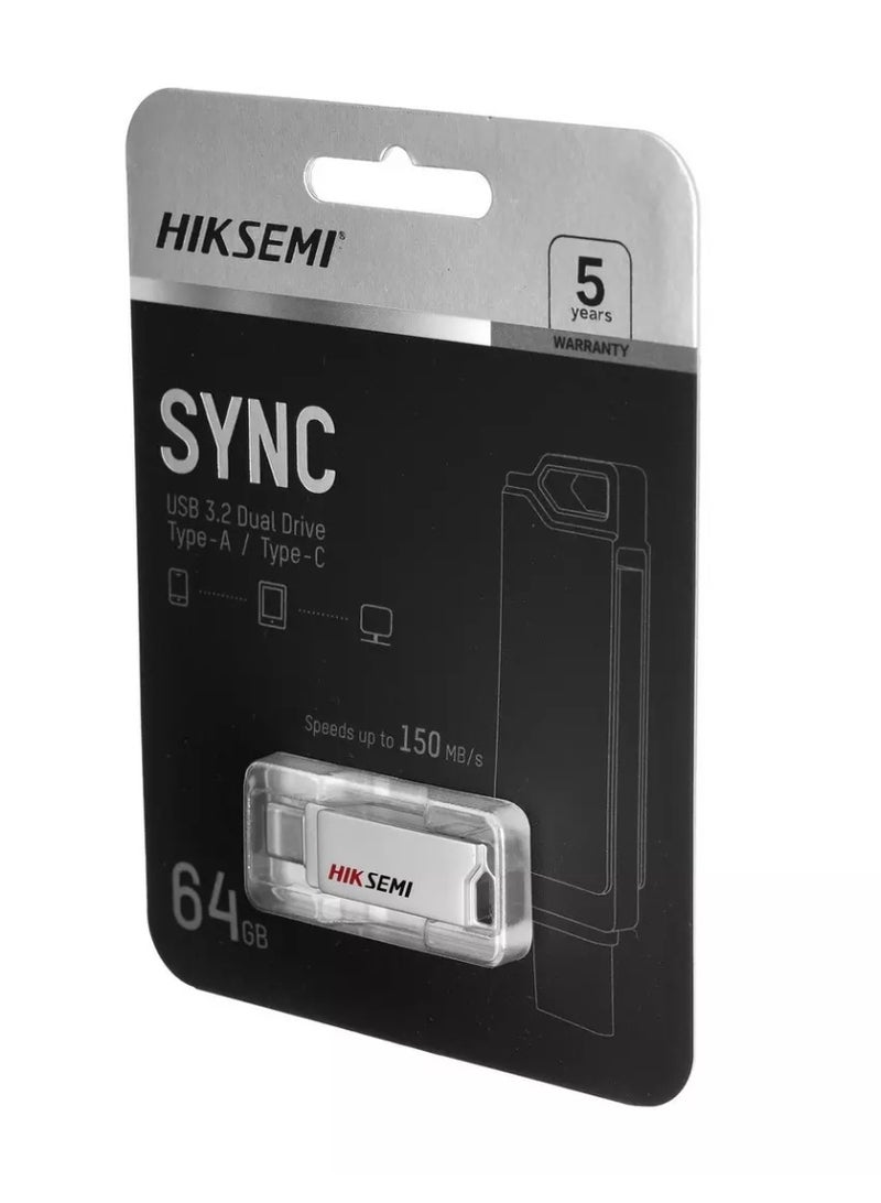 هيكسيمي ذاكرة فلاش، 64 جيجا، يو اس بي 3.2، تايب سي، فضي - Image 2