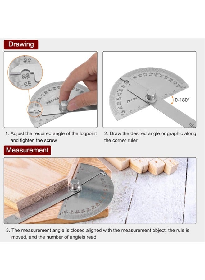 0-180 Degree Protractor Angle Finder Rotary Arm Measuring Ruler, 140mm Stainless Steel