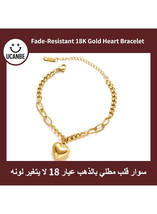 Ucanbe Fade-Resistant 18K Gold Heart Bracelet with 3D Cuban Chain Design – Elegant & Durable Jewelry for Women - Image 1