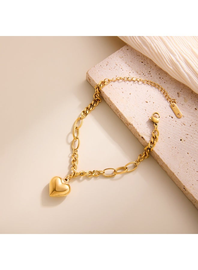 Ucanbe Fade-Resistant 18K Gold Heart Bracelet with 3D Cuban Chain Design – Elegant & Durable Jewelry for Women - Image 2