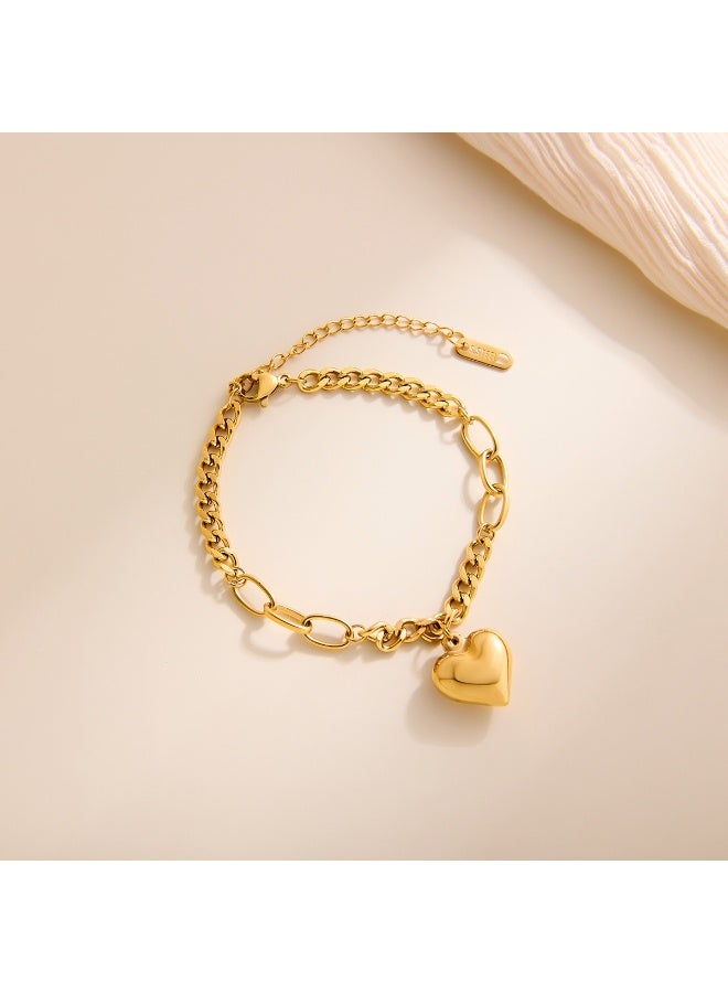 Ucanbe Fade-Resistant 18K Gold Heart Bracelet with 3D Cuban Chain Design – Elegant & Durable Jewelry for Women - Image 4