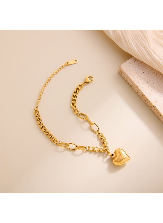 Ucanbe Fade-Resistant 18K Gold Heart Bracelet with 3D Cuban Chain Design – Elegant & Durable Jewelry for Women - Image 5